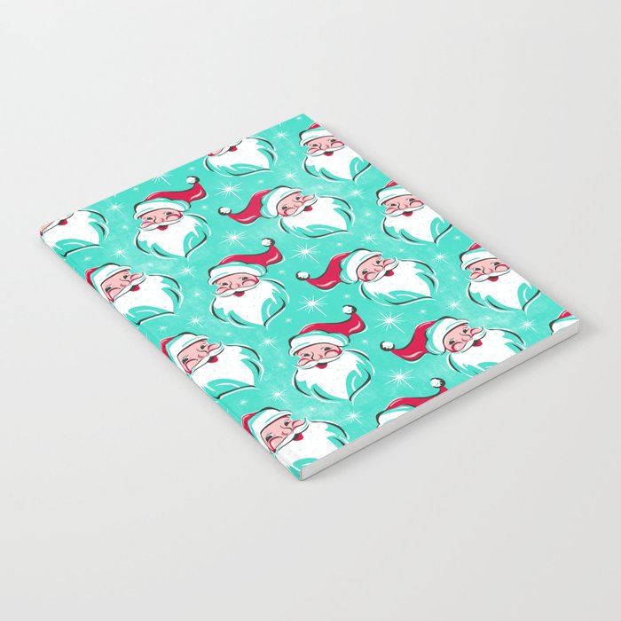 'Tis The Season Retro Santa Aqua Multi Pattern Notebook Gallery Image 1