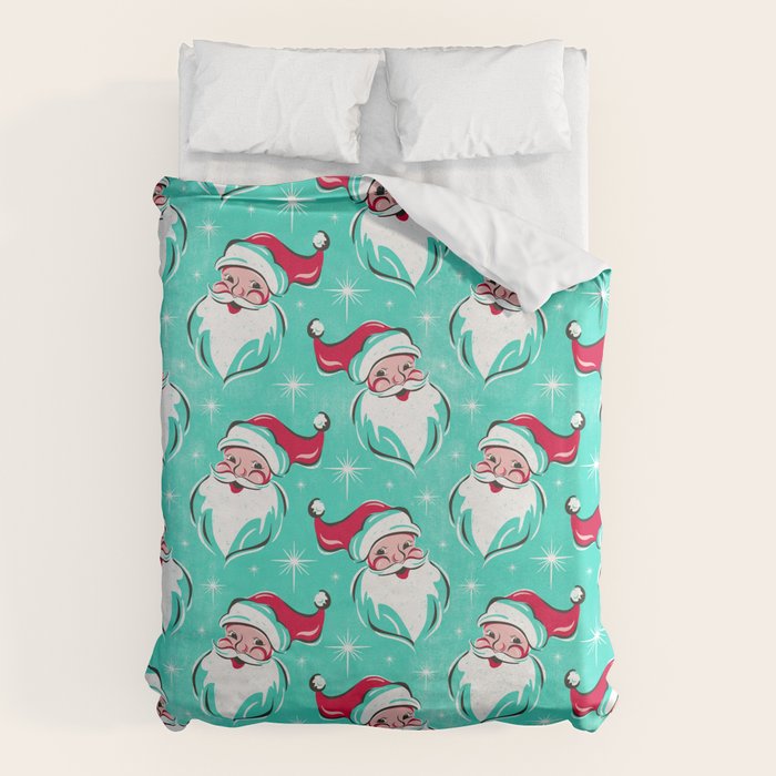 'Tis The Season Retro Santa Aqua Multi Pattern Duvet Cover Gallery Image 6