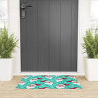 'Tis The Season Retro Santa Aqua Multi Pattern Welcome Mat Gallery Image 3