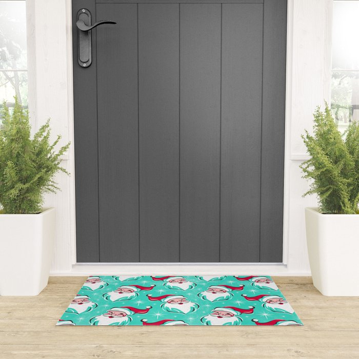 'Tis The Season Retro Santa Aqua Multi Pattern Welcome Mat Gallery Image 3