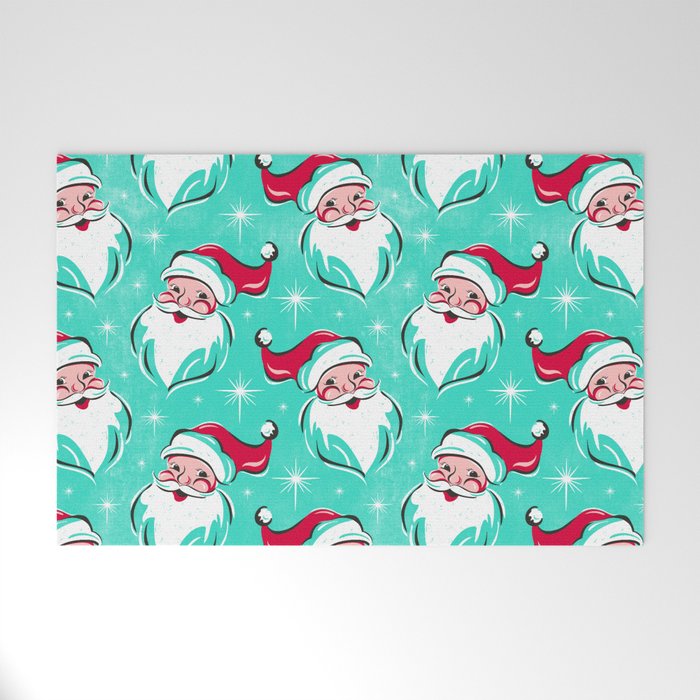 'Tis The Season Retro Santa Aqua Multi Pattern Welcome Mat Gallery Image 1