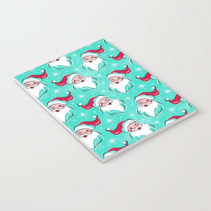'Tis The Season Retro Santa Aqua Multi Pattern Notebook Gallery Image 3
