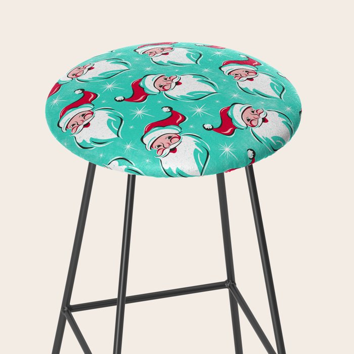 'Tis The Season Retro Santa Aqua Multi Pattern Stool Gallery Image 2