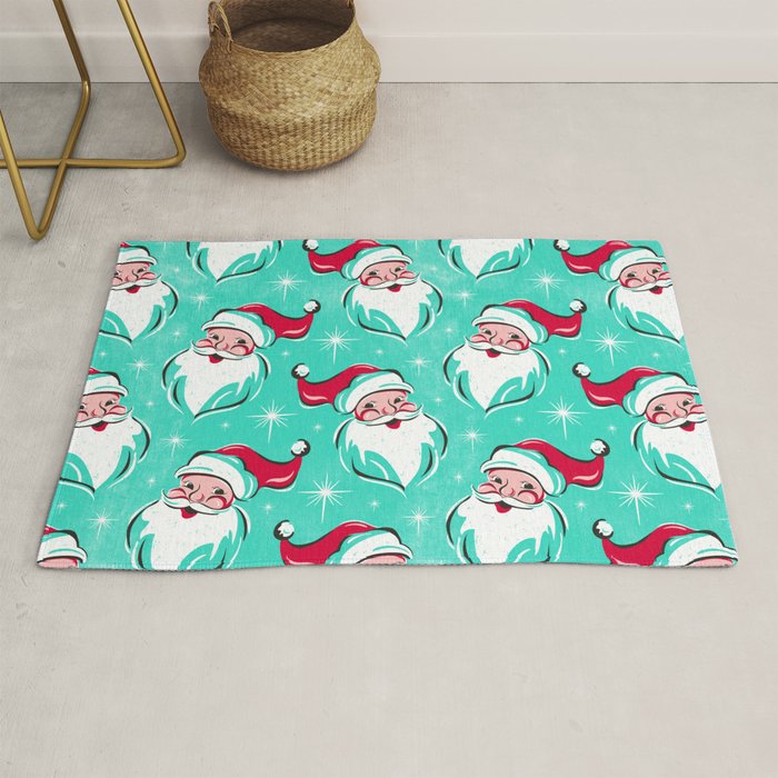 'Tis The Season Retro Santa Aqua Multi Pattern Rug Gallery Image 1