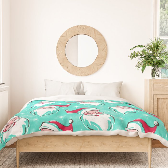 'Tis The Season Retro Santa Aqua Multi Pattern Duvet Cover Gallery Image 3