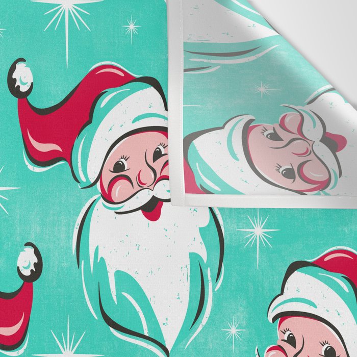 'Tis The Season Retro Santa Aqua Multi Pattern Wall Tapestry Gallery Image 3