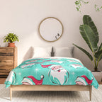 'Tis The Season Retro Santa Aqua Multi Pattern Comforter Gallery Image 3