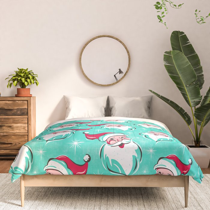 'Tis The Season Retro Santa Aqua Multi Pattern Comforter Gallery Image 3