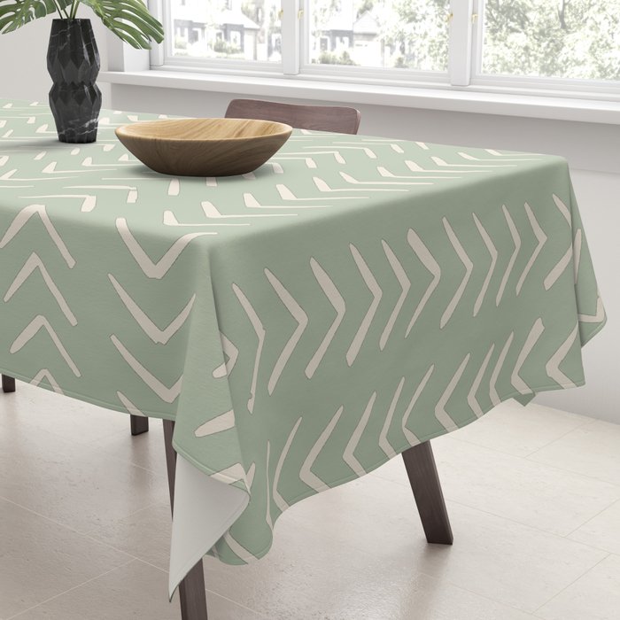 Sage Green Arrow Mudcloth  Tablecloth Gallery Image 3