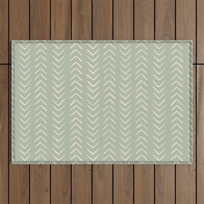Sage Green Arrow Mudcloth  Outdoor Rug Gallery Image 1
