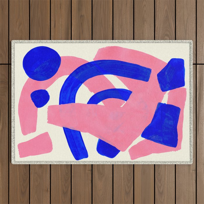 Blue Pink Fun Colorful Mid Century Modern Abstract Painting Shapes Pattern Outdoor Rug Gallery Image 1