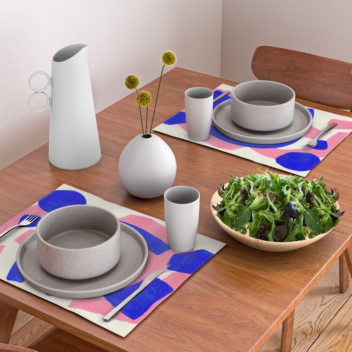 Blue Pink Fun Colorful Mid Century Modern Abstract Painting Shapes Pattern Placemat Gallery Image 2