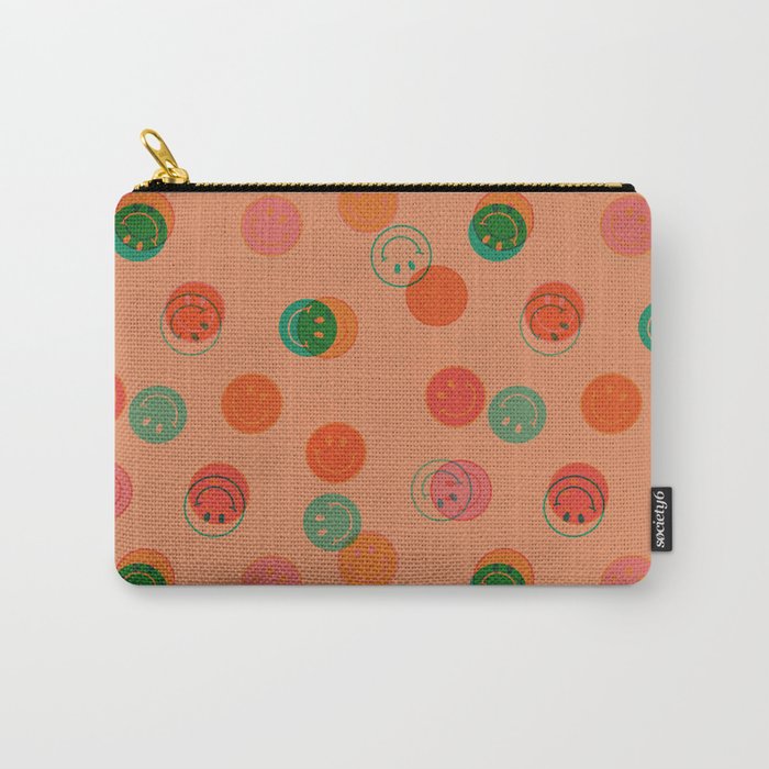 Smiley Face Stamp Print in Orange Carry All Pouch Gallery Image 1