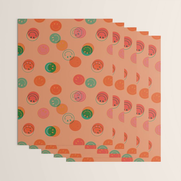 Smiley Face Stamp Print in Orange Wrapping Paper Gallery Image 3