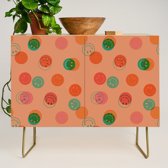 Smiley Face Stamp Print in Orange Credenza Gallery Image 1