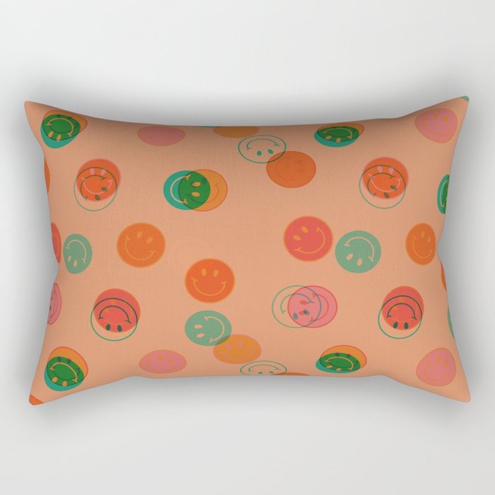 Smiley Face Stamp Print in Orange Rectangular Pillow Gallery Image 2