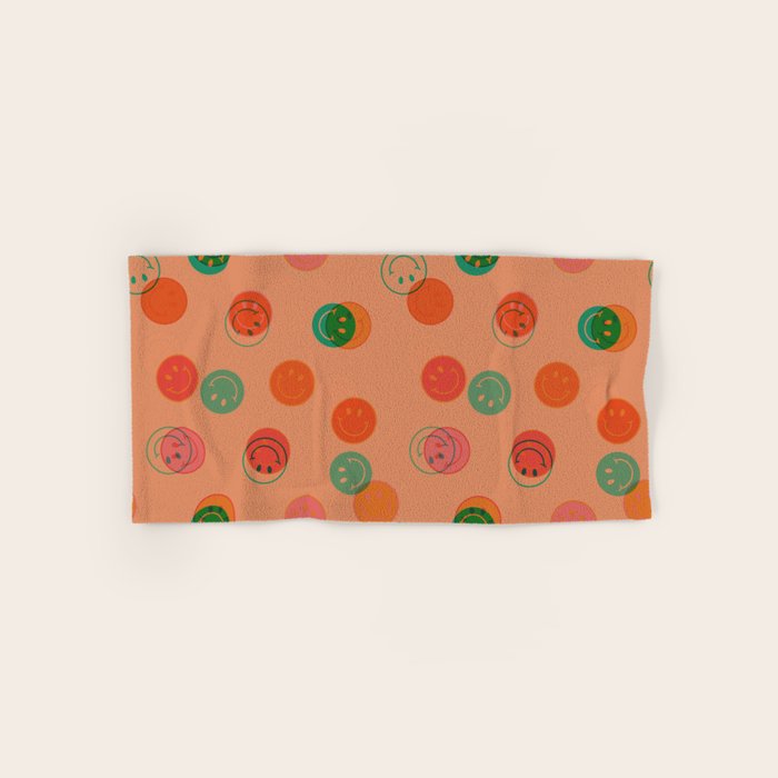 Smiley Face Stamp Print in Orange Bath Towel Gallery Image 1