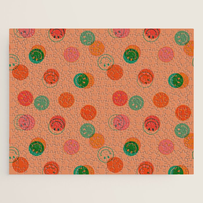 Smiley Face Stamp Print in Orange Jigsaw Puzzle Gallery Image 1