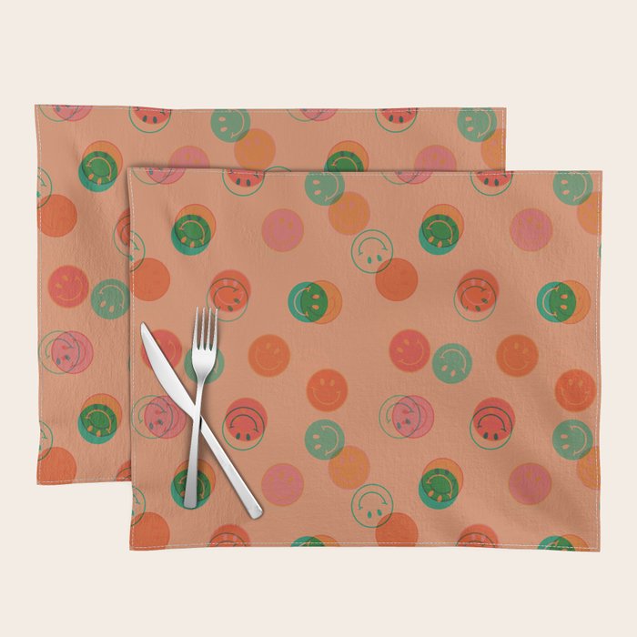 Smiley Face Stamp Print in Orange Placemat Gallery Image 1