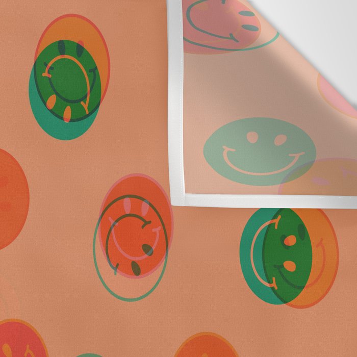 Smiley Face Stamp Print in Orange Wall Tapestry Gallery Image 3