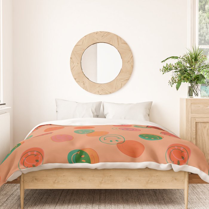Smiley Face Stamp Print in Orange Duvet Cover Gallery Image 3