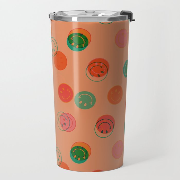 Smiley Face Stamp Print in Orange Travel Mug Gallery Image 2
