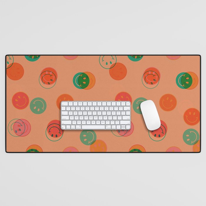 Smiley Face Stamp Print in Orange Desk Mat Gallery Image 1