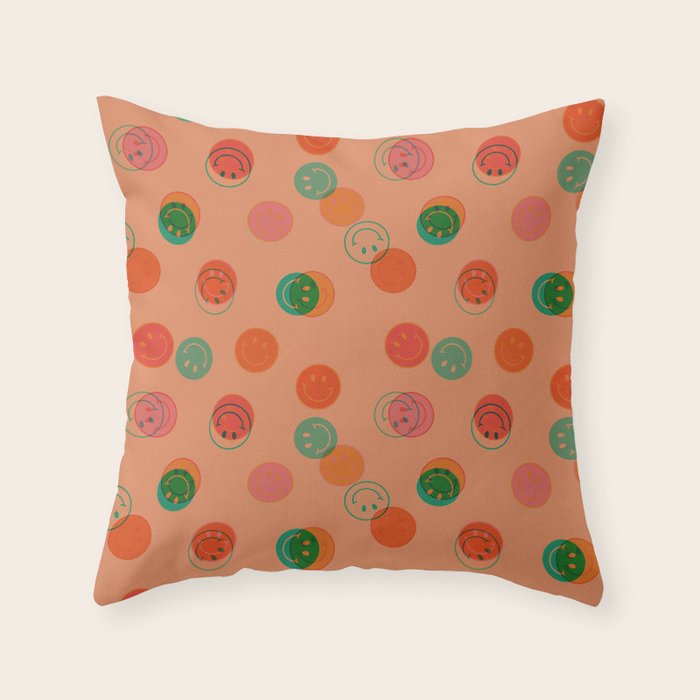 Smiley Face Stamp Print in Orange Throw Pillow Gallery Image 6