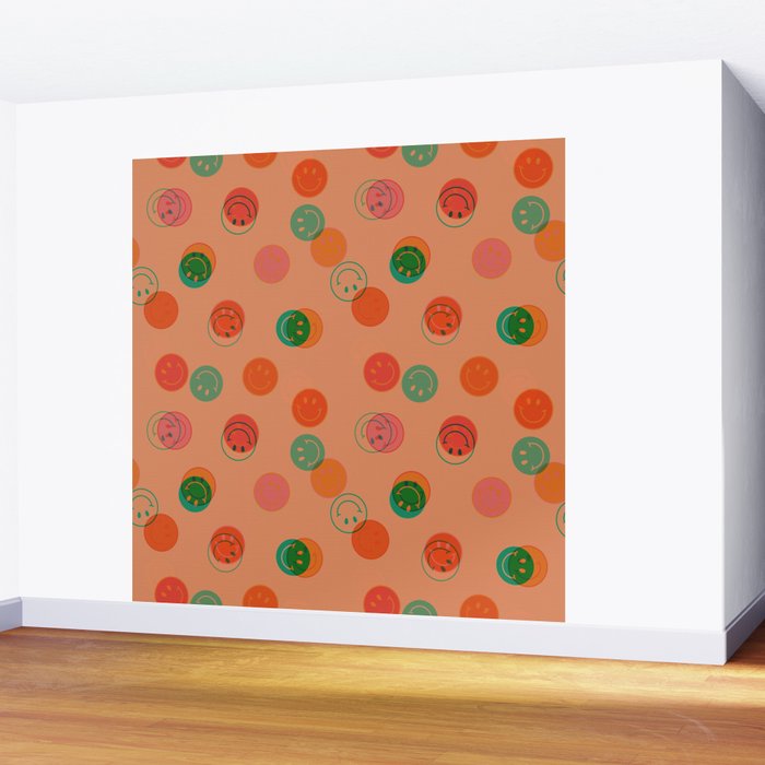 Smiley Face Stamp Print in Orange Wall Mural Gallery Image 2
