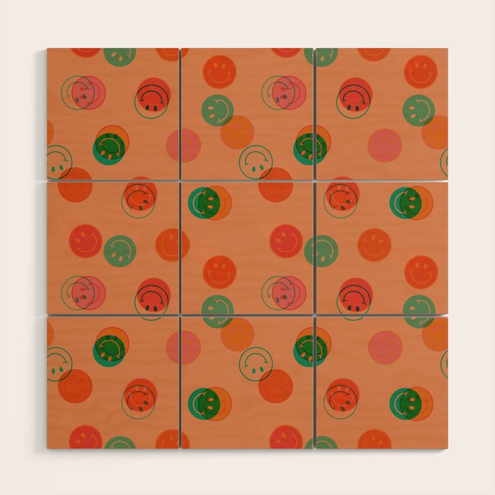 Smiley Face Stamp Print in Orange Wood Wall Art Gallery Image 1