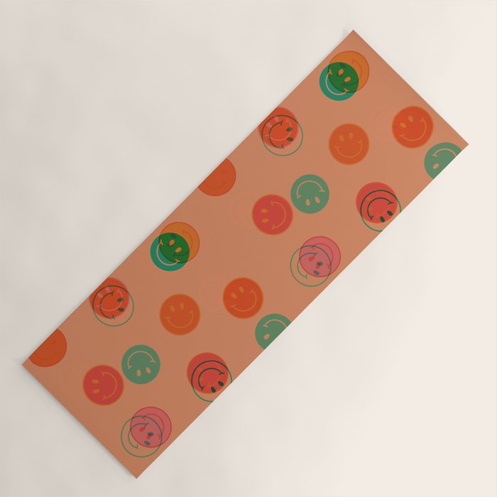 Smiley Face Stamp Print in Orange Yoga Mat Gallery Image 1