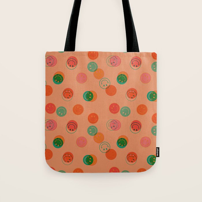 Smiley Face Stamp Print in Orange Tote Bag Gallery Image 1