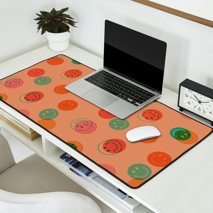 Smiley Face Stamp Print in Orange Desk Mat Gallery Image 2