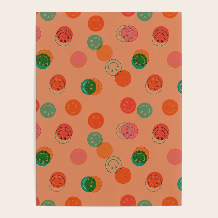 Smiley Face Stamp Print in Orange Poster Gallery Image 1