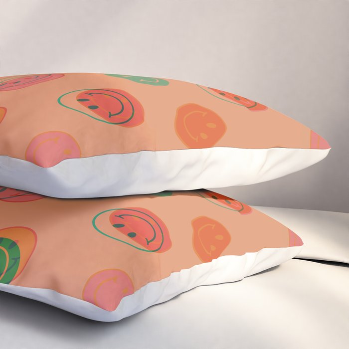 Smiley Face Stamp Print in Orange Pillow Sham Gallery Image 3
