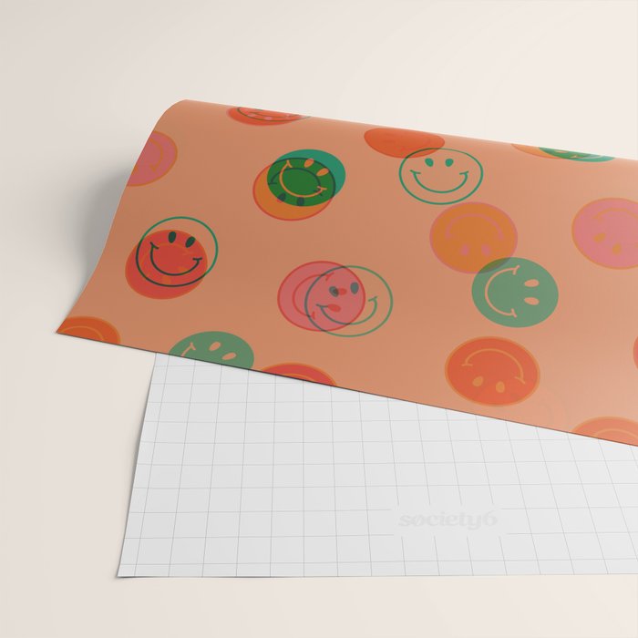 Smiley Face Stamp Print in Orange Wrapping Paper Gallery Image 2