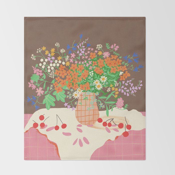 Meadow flowers bouquet Throw Blanket Gallery Image 2