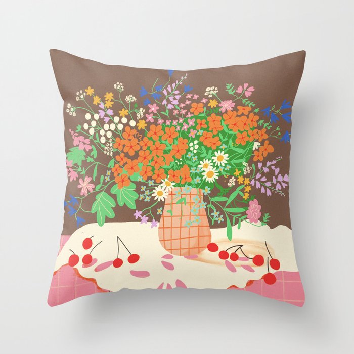 Meadow flowers bouquet Throw Pillow Gallery Image 6