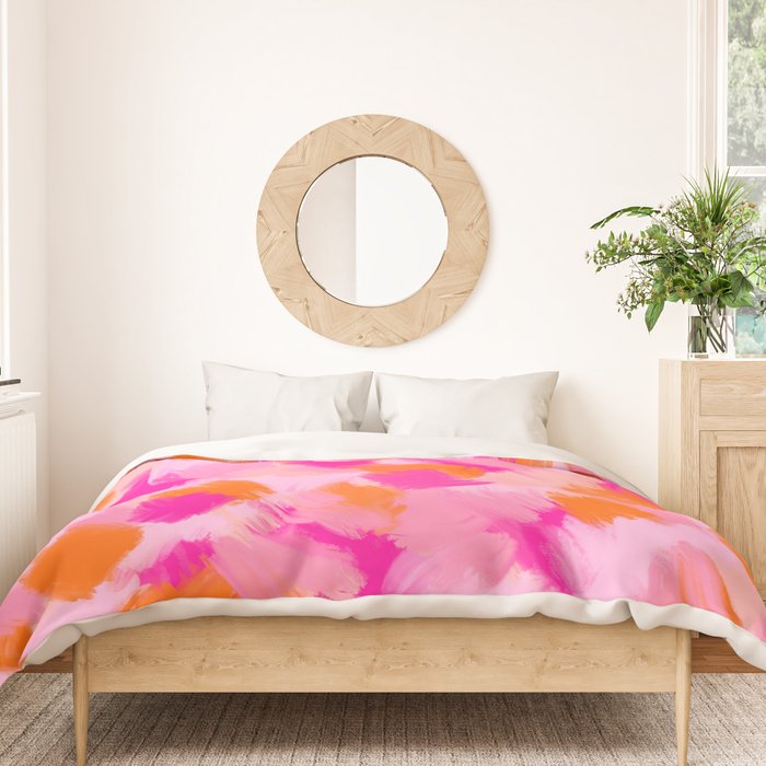 Pink and Orange Abstract Pattern Brushstrokes Duvet Cover Gallery Image 3