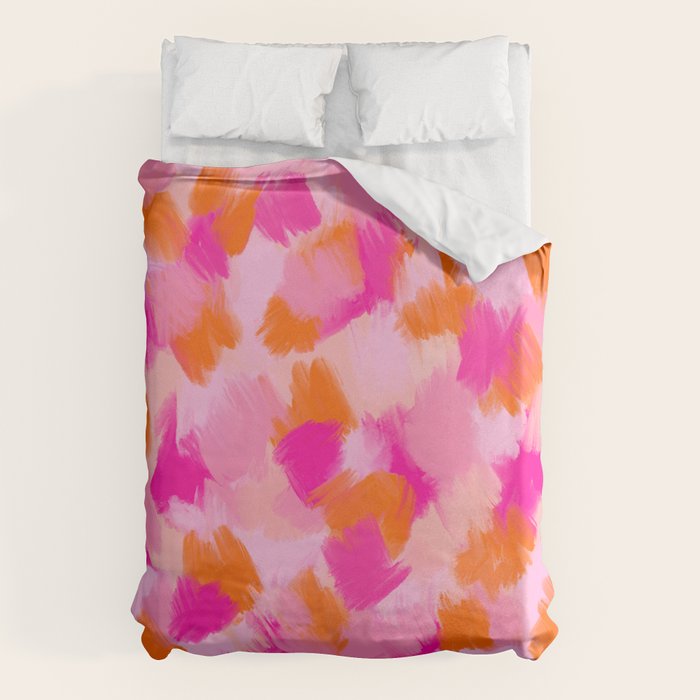 Pink and Orange Abstract Pattern Brushstrokes Duvet Cover Gallery Image 6