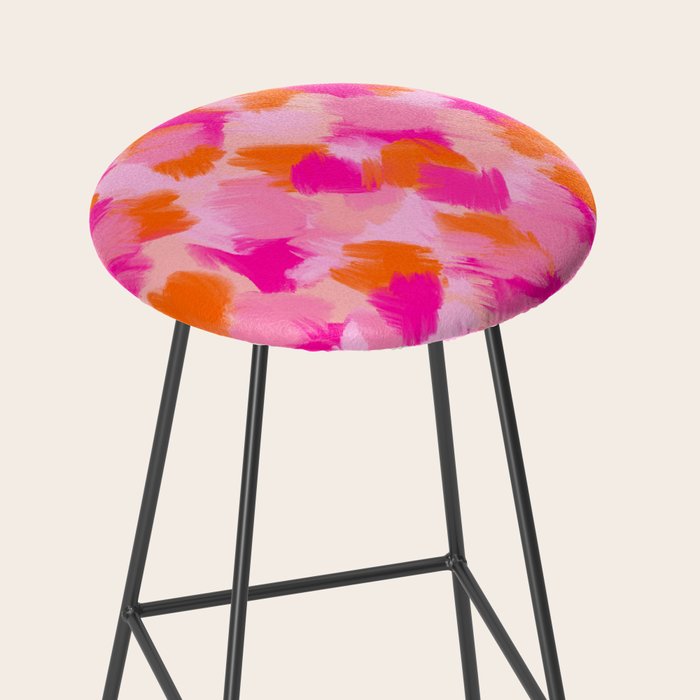 Pink and Orange Abstract Pattern Brushstrokes Stool Gallery Image 2