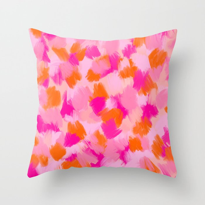 Pink and Orange Abstract Pattern Brushstrokes Throw Pillow Gallery Image 6