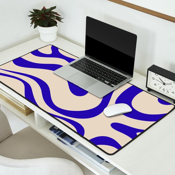 Modern Liquid Swirl Abstract Pattern Square in Cobalt Blue Desk Mat Gallery Image 2