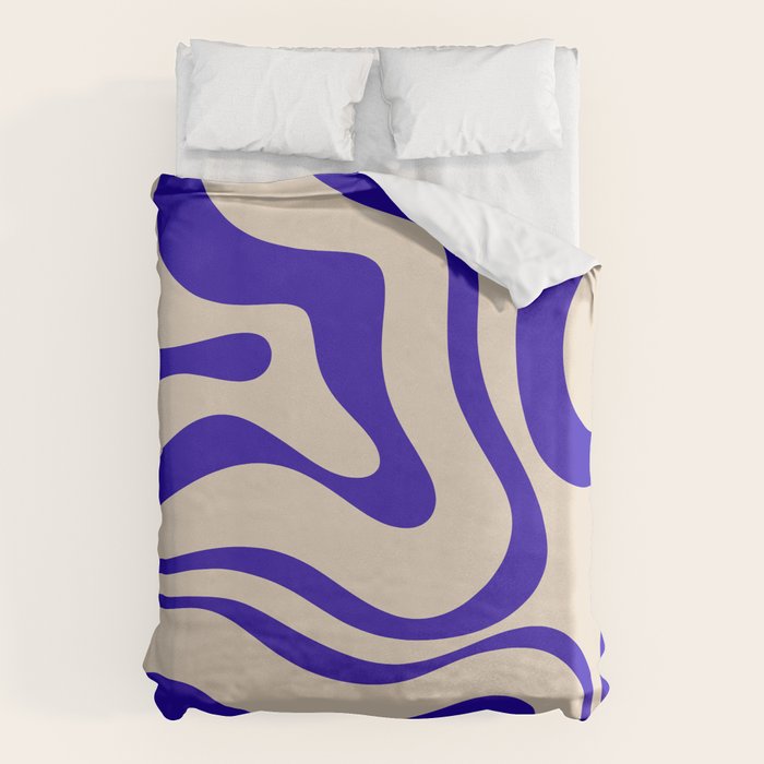 Modern Liquid Swirl Abstract Pattern Square in Cobalt Blue Duvet Cover Gallery Image 1