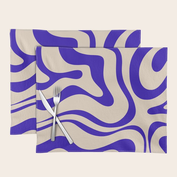 Modern Liquid Swirl Abstract Pattern Square in Cobalt Blue Placemat Gallery Image 1