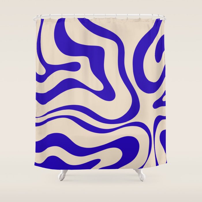 Modern Liquid Swirl Abstract Pattern Square in Cobalt Blue Shower Curtain Gallery Image 1