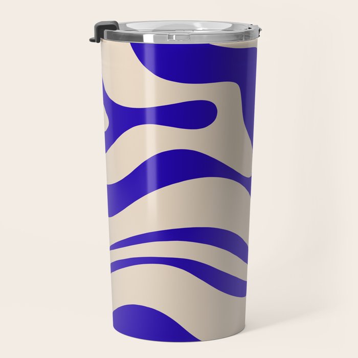 Modern Liquid Swirl Abstract Pattern Square in Cobalt Blue Travel Mug Gallery Image 3