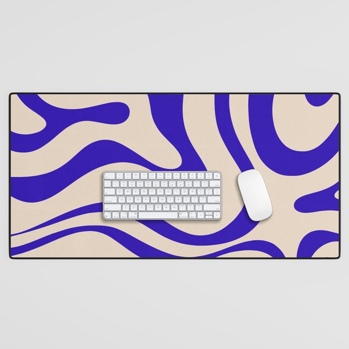 Modern Liquid Swirl Abstract Pattern Square in Cobalt Blue Desk Mat Gallery Image 1