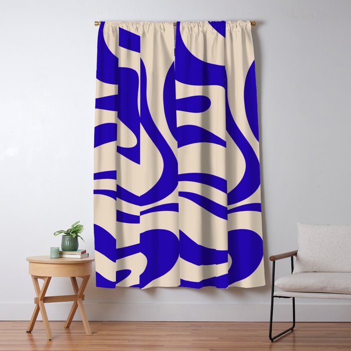 Modern Liquid Swirl Abstract Pattern Square in Cobalt Blue Window Curtain Gallery Image 5