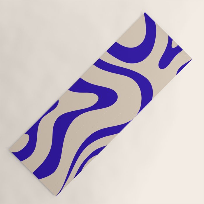 Modern Liquid Swirl Abstract Pattern Square in Cobalt Blue Yoga Mat Gallery Image 1